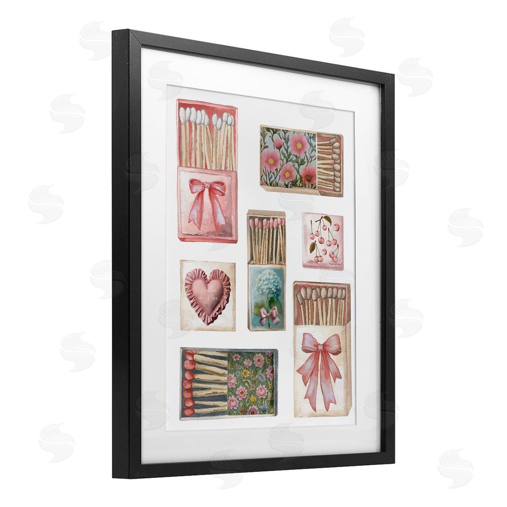 Elizabeth Medley Vintage Feminine Matchbooks Black Framed Print Under Glass Wall Art