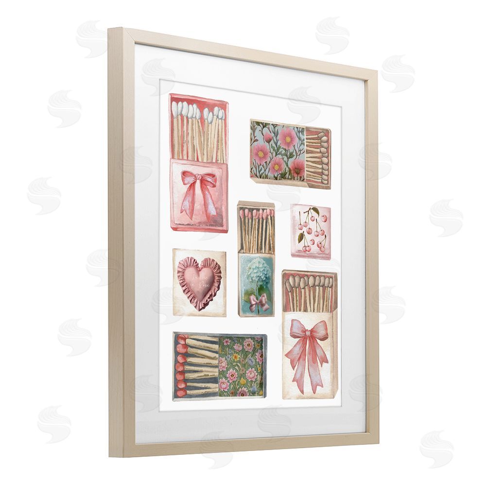 Elizabeth Medley Vintage Feminine Matchbooks Brown Framed Print Under Glass Wall Art