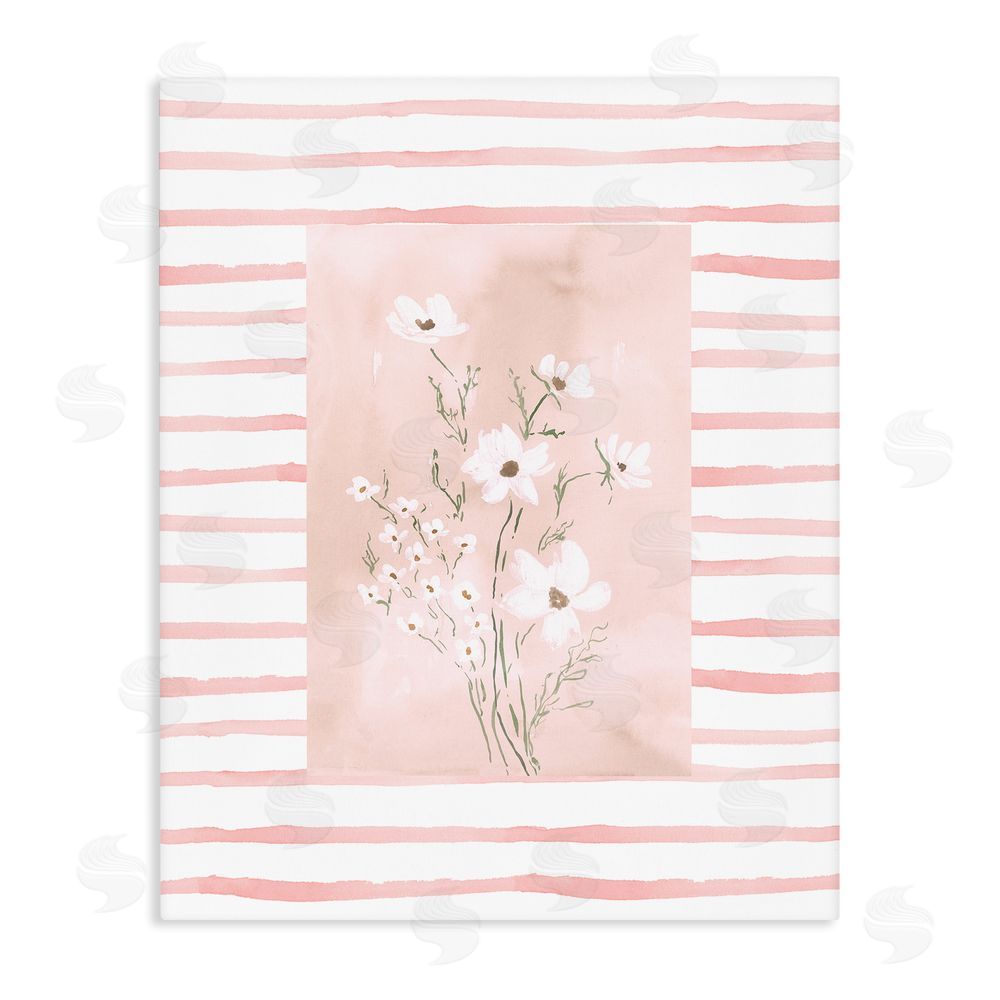 Lucille Price White Cosmos on Pink Stripes Stretched Canvas Wall Art Print