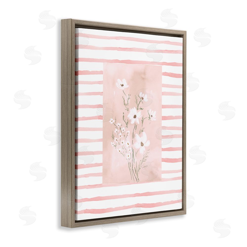 Lucille Price White Cosmos on Pink Stripes Brown Floating Frame Canvas Wall Art Print