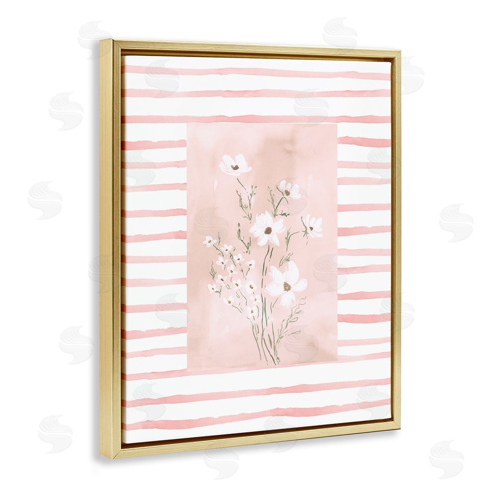 Lucille Price White Cosmos on Pink Stripes Gold Floating Frame Canvas Wall Art Print