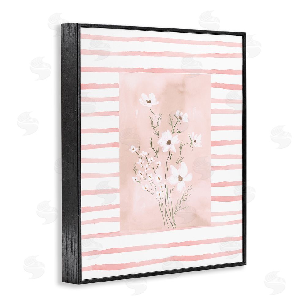 Lucille Price White Cosmos on Pink Stripes Black Framed Giclee Wall Art Print