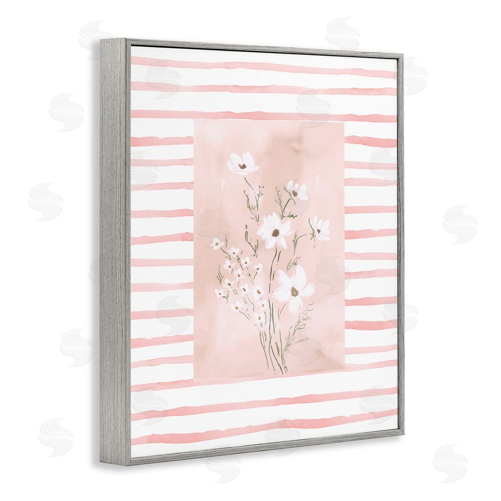 Lucille Price White Cosmos on Pink Stripes Gray Framed Giclee Wall Art Print