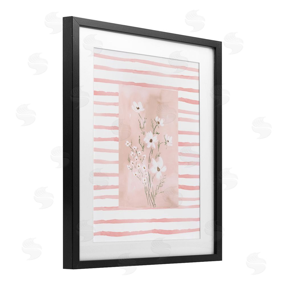 Lucille Price White Cosmos on Pink Stripes Black Framed Print Under Glass Wall Art
