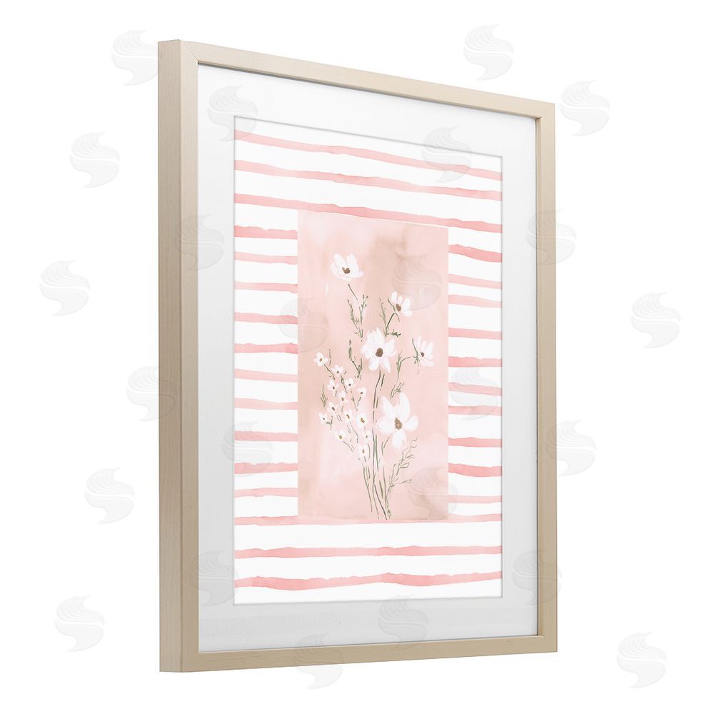 Lucille Price White Cosmos on Pink Stripes Birch Framed Print Under Glass Wall Art