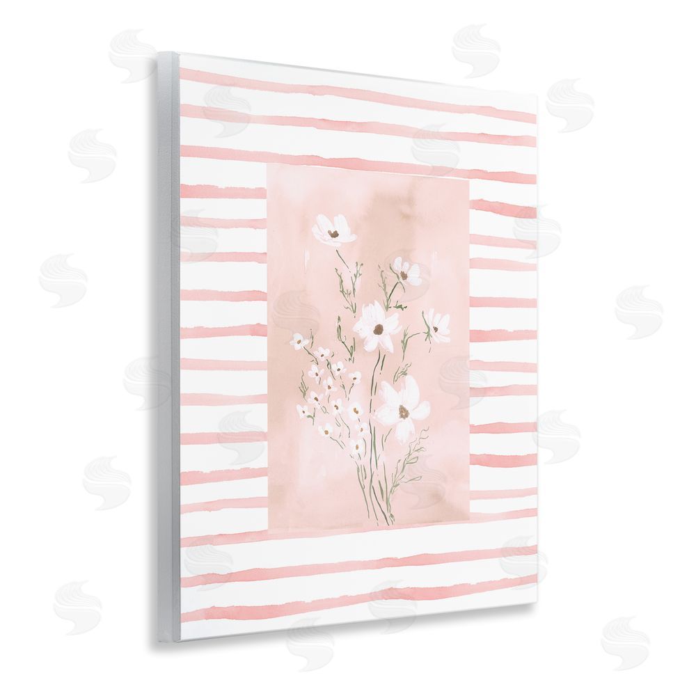 Lucille Price White Cosmos on Pink Stripes Wall Plaque Art Print