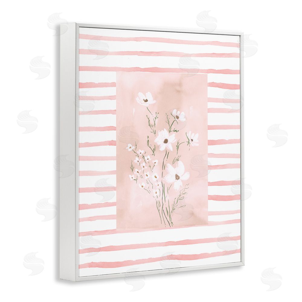 Lucille Price White Cosmos on Pink Stripes White Framed Giclee Wall Art Print
