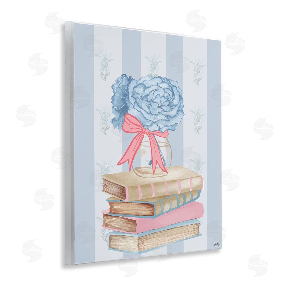 Elizabeth Medley Stacked Books & Blue Hydrangeas Wall Plaque Art Print