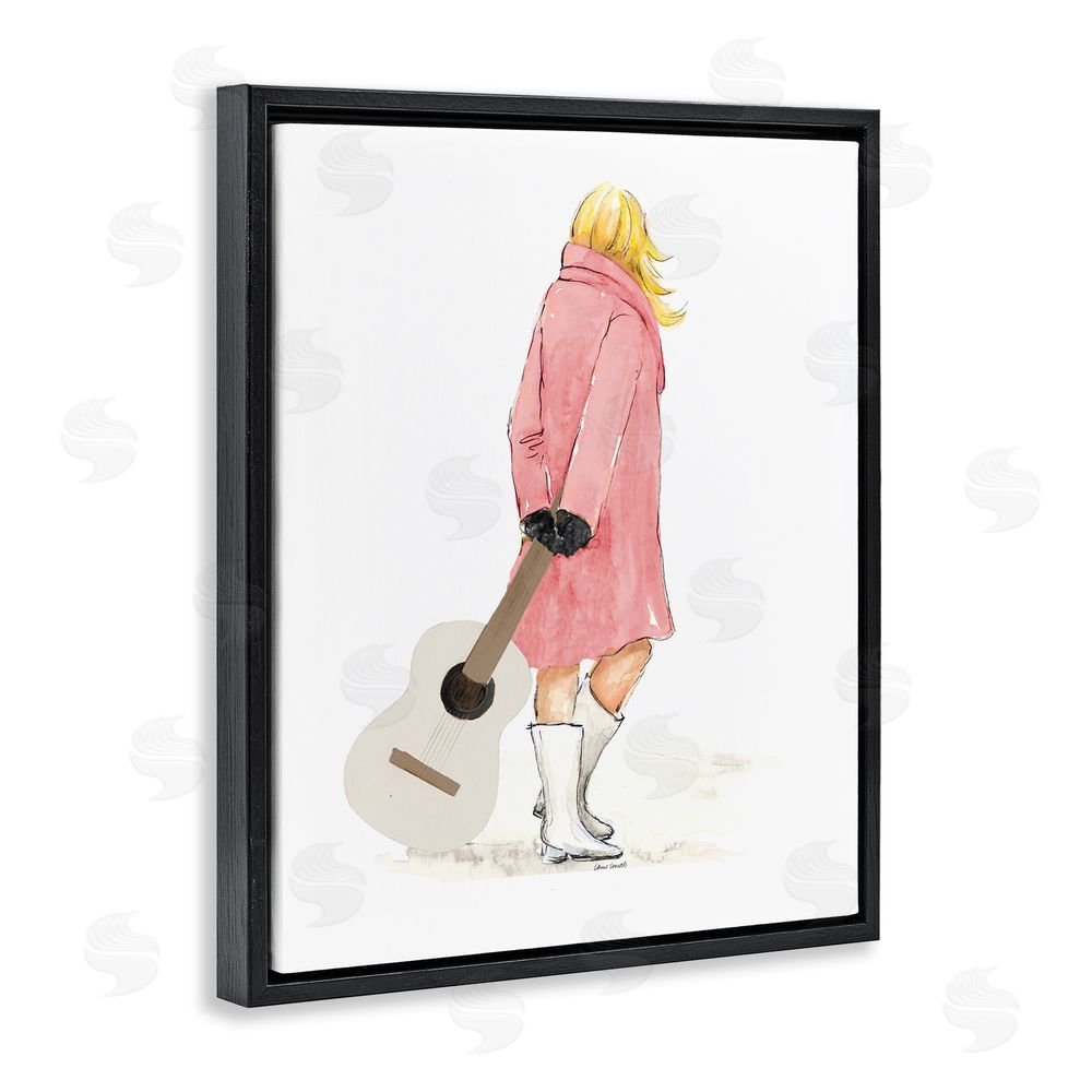 Lanie Loreth Fashionable Woman with Guitar Black Floating Frame Canvas Wall Art Print