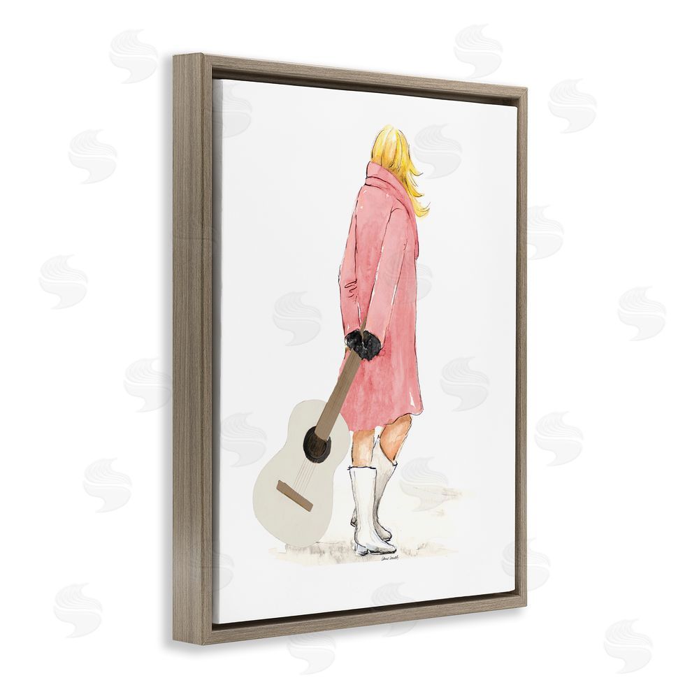 Lanie Loreth Fashionable Woman with Guitar Brown Floating Frame Canvas Wall Art Print