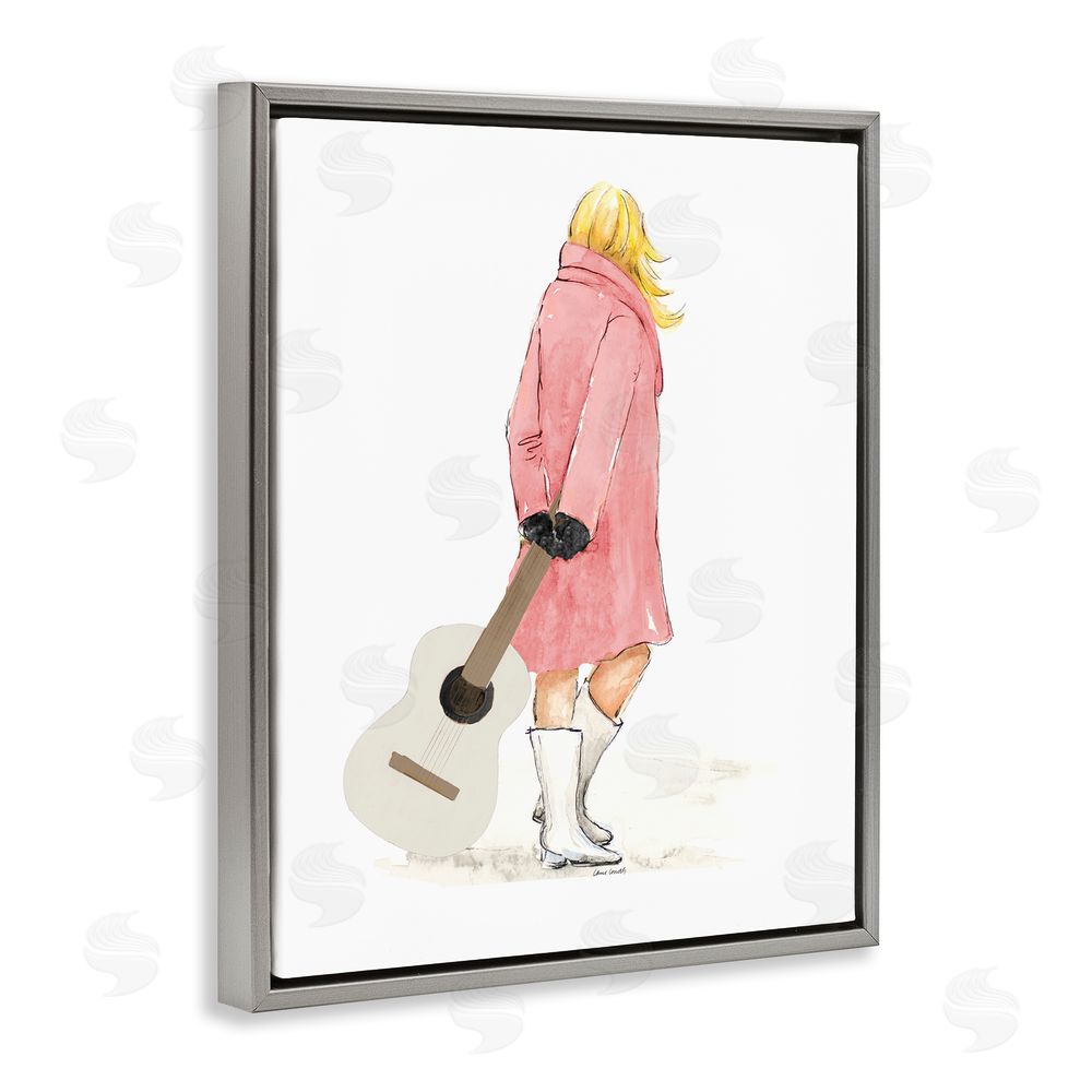 Lanie Loreth Fashionable Woman with Guitar Gray Floating Frame Canvas Wall Art Print