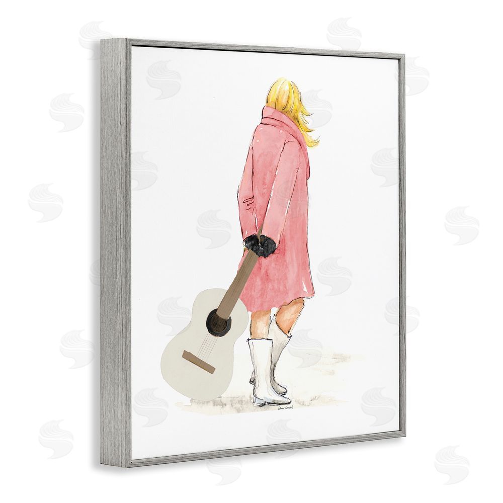 Lanie Loreth Fashionable Woman with Guitar Gray Framed Giclee Wall Art Print
