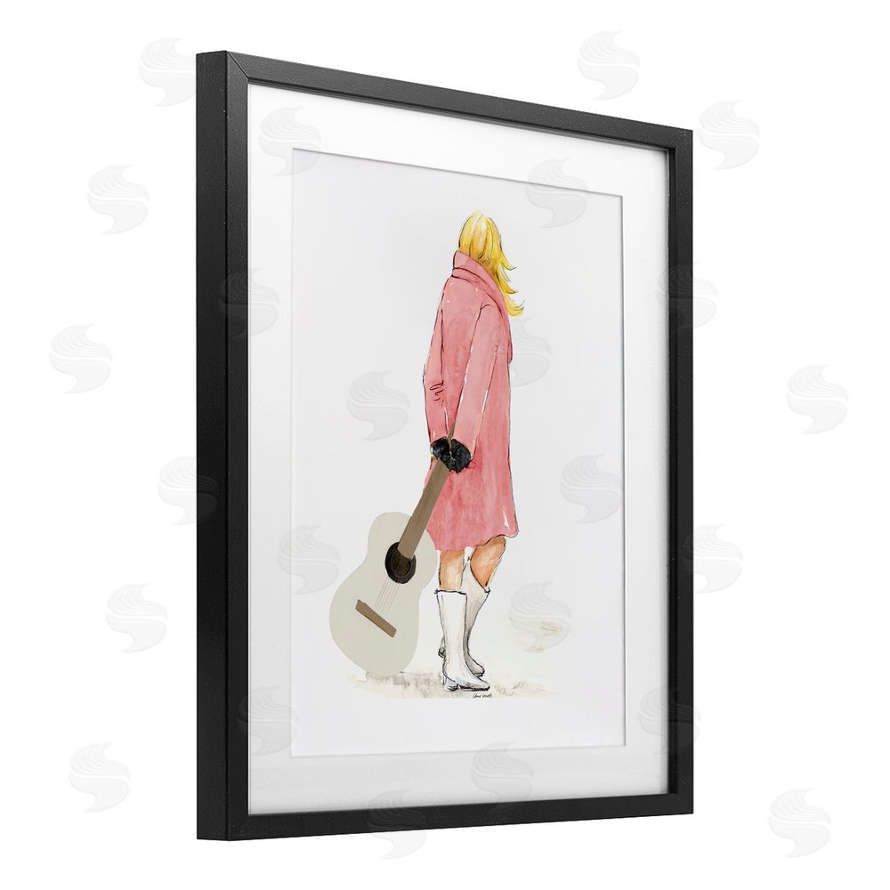 Lanie Loreth Fashionable Woman with Guitar Black Framed Print Under Glass with White Mat Wall Art