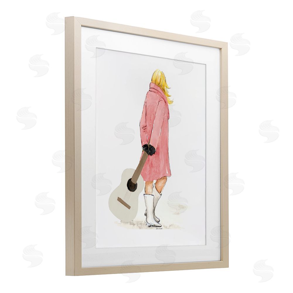 Lanie Loreth Fashionable Woman with Guitar Birch Framed Print Under Glass with White Mat Wall Art