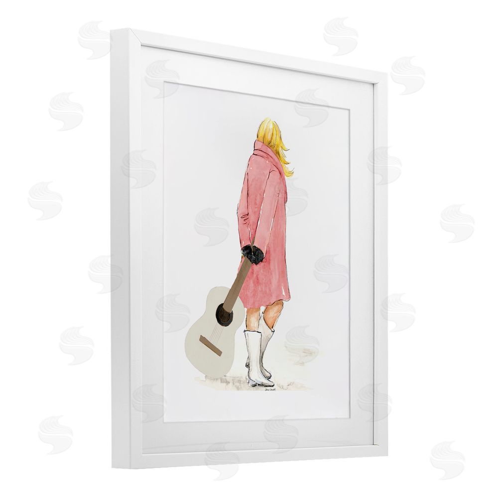 Lanie Loreth Fashionable Woman with Guitar White Framed Print Under Glass with Mat Wall Art