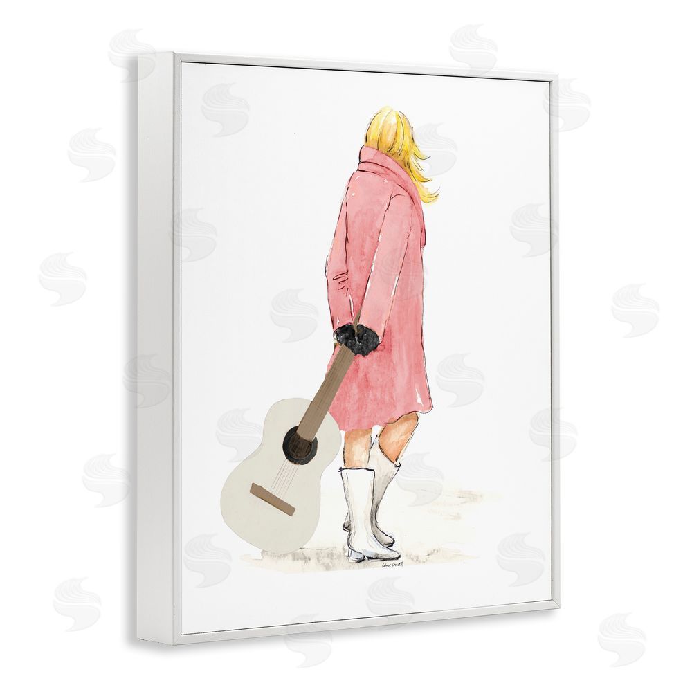 Lanie Loreth Fashionable Woman with Guitar White Framed Giclee Wall Art Print