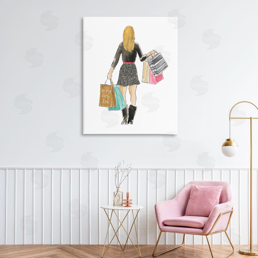 Sundance Graphics Girl With Shopping Bags Canvas Wall Art Print in Room