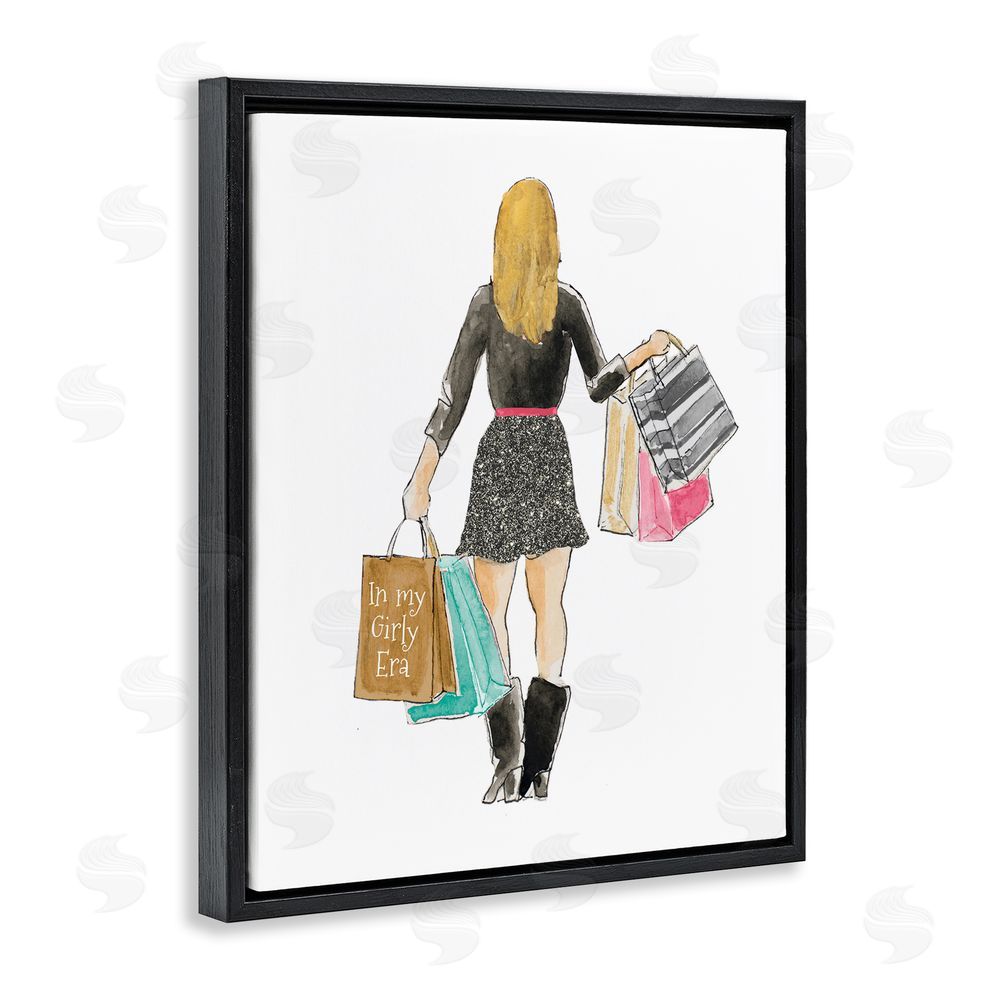 Sundance Graphics Girl With Shopping Bags Black Floating Frame Canvas Wall Art Print