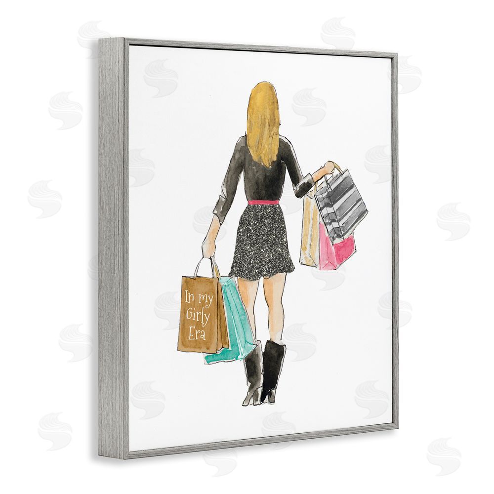 Sundance Graphics Girl With Shopping Bags Gray Framed Giclee Wall Art Print