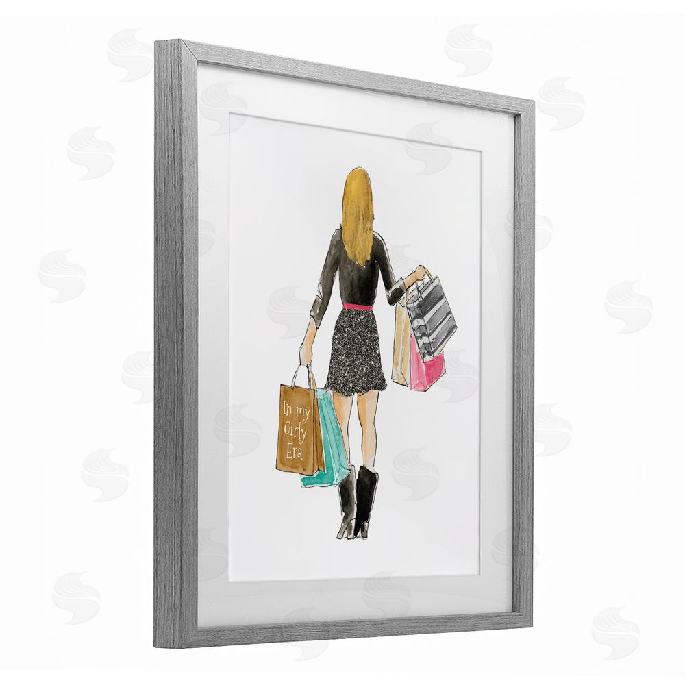 Sundance Graphics Girl With Shopping Bags Gray Framed Print Under Glass Wall Art