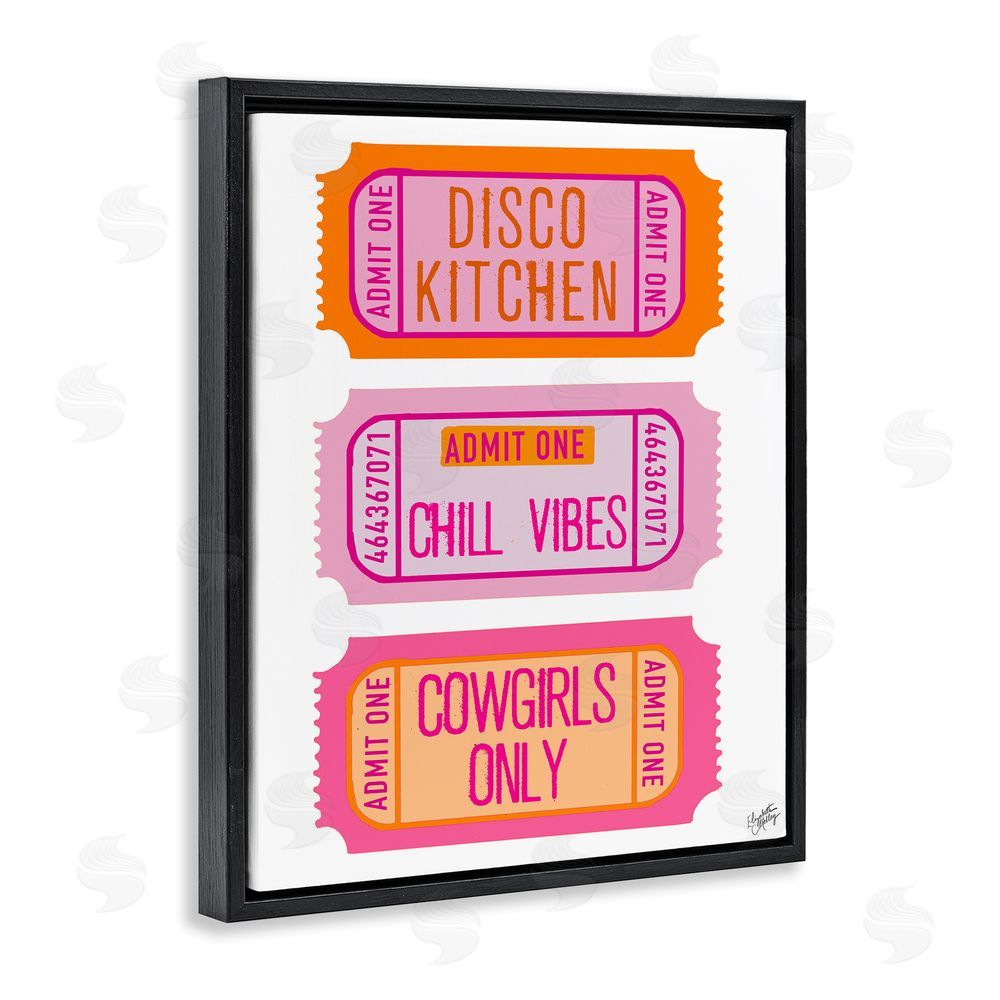 Sundance Graphics Disco Cowgirl Ticket Phrases Black Floating Frame Canvas Wall Art Print