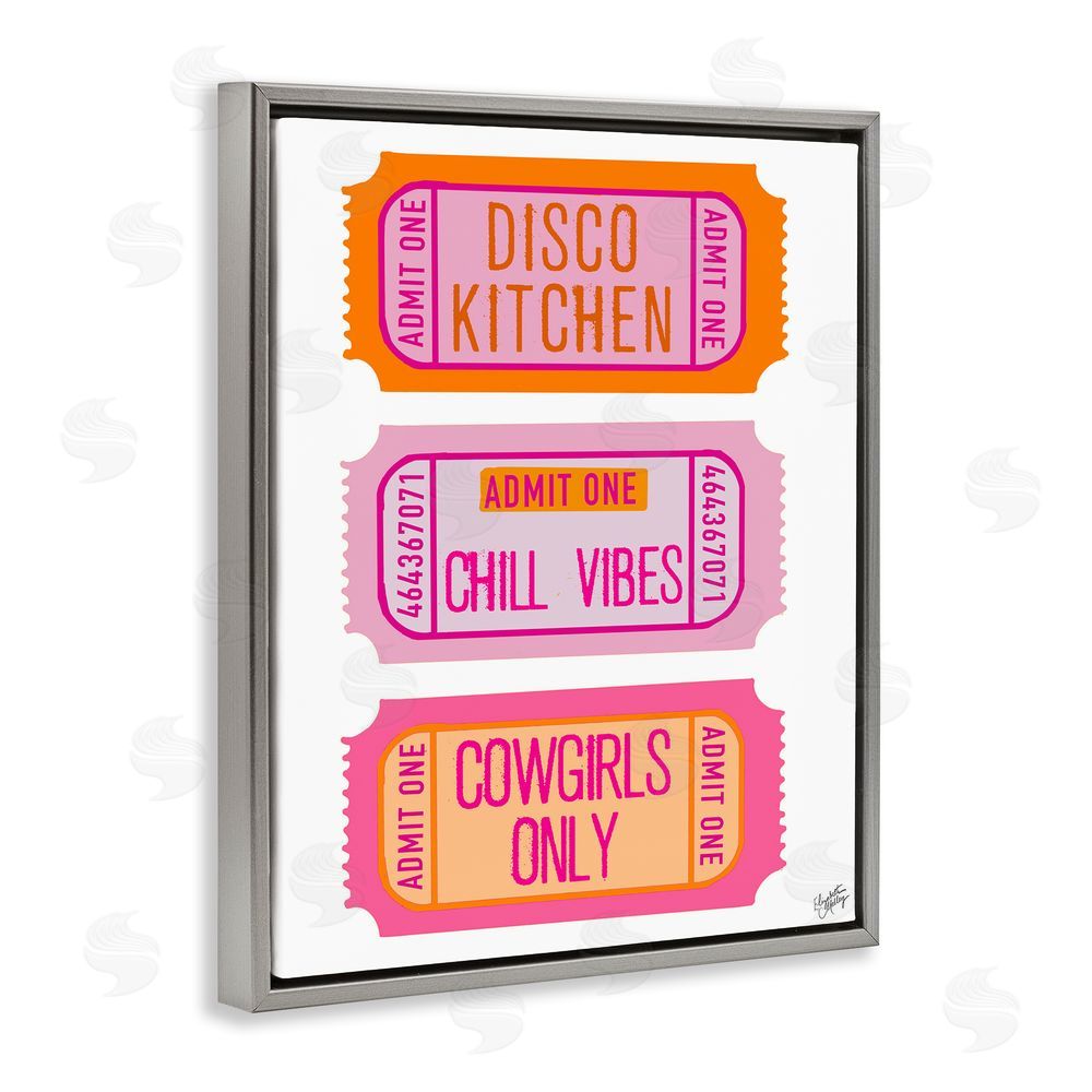 Sundance Graphics Disco Cowgirl Ticket Phrases Gray Floating Frame Canvas Wall Art Print