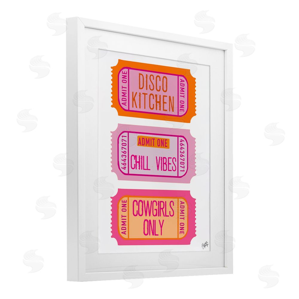 Sundance Graphics Disco Cowgirl Ticket Phrases White Framed Print Under Glass Wall Art