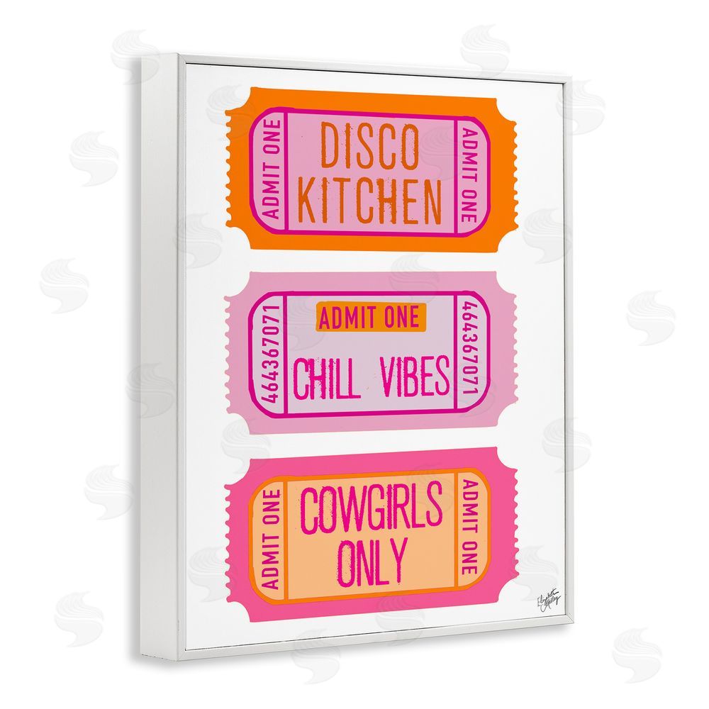 Sundance Graphics Disco Cowgirl Ticket Phrases White Framed Giclee Wall Art Print