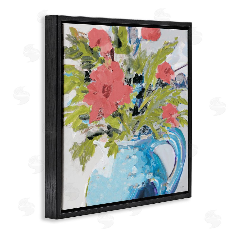 Sundance Graphics Daisies in Blue Vase Black Floating Frame Canvas Wall Art Print