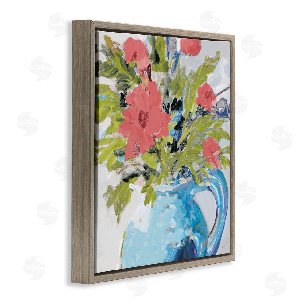 Sundance Graphics Daisies in Blue Vase Brown Floating Frame Canvas Wall Art Print