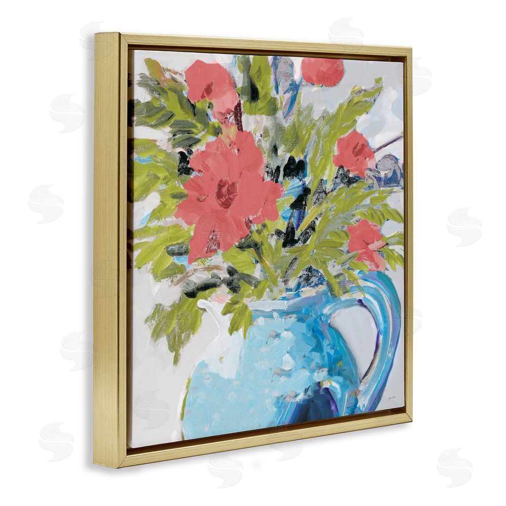 Sundance Graphics Daisies in Blue Vase Gold Floating Frame Canvas Wall Art Print