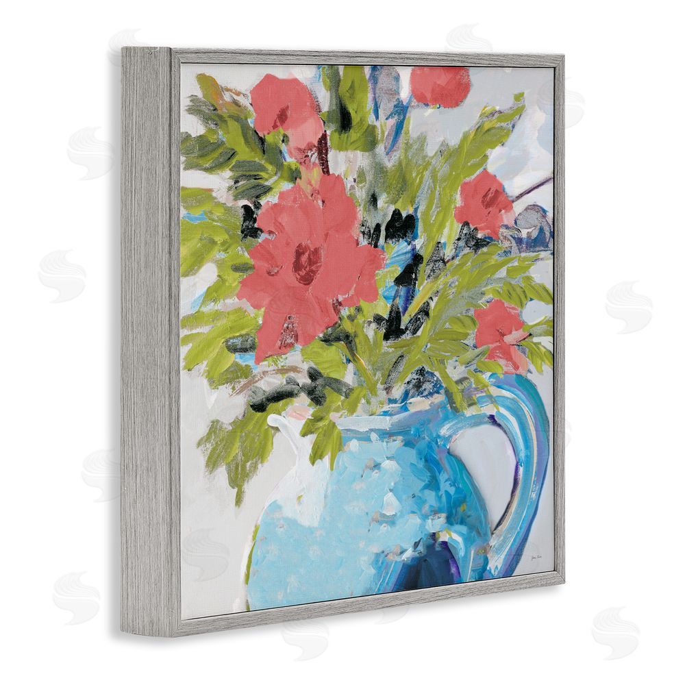 Sundance Graphics Daisies in Blue Vase Gray Framed Giclee Wall Art Print