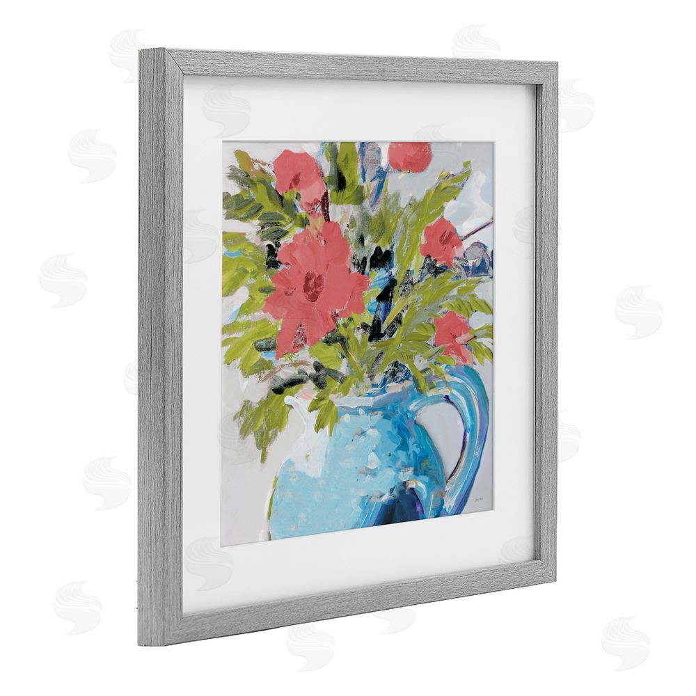Sundance Graphics Daisies in Blue Vase Gray Framed Print Under Glass Wall Art
