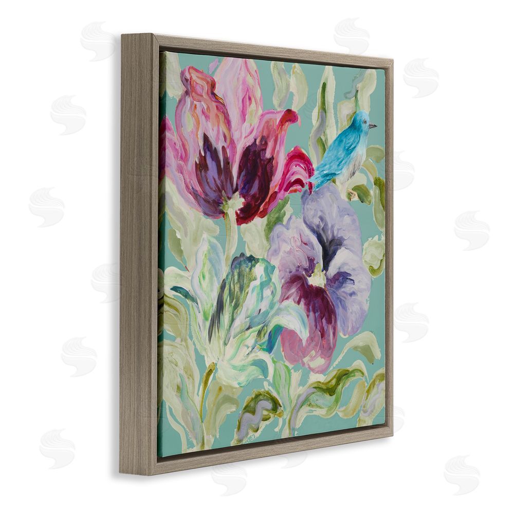 Sundance Graphics Lyrical Garden Strokes Brown Floating Frame Canvas Wall Art Print