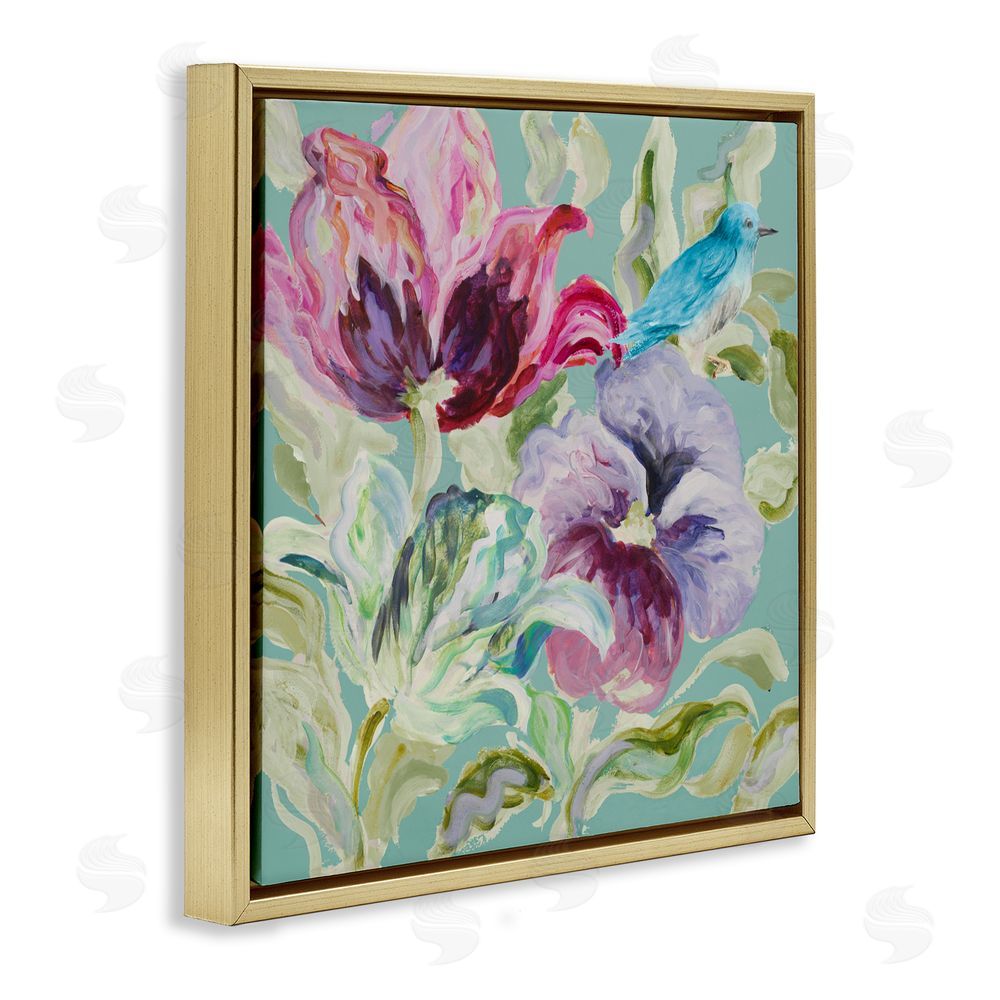 Sundance Graphics Lyrical Garden Strokes Gold Floating Frame Canvas Wall Art Print