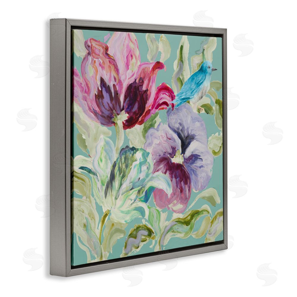 Sundance Graphics Lyrical Garden Strokes Gray Floating Frame Canvas Wall Art Print