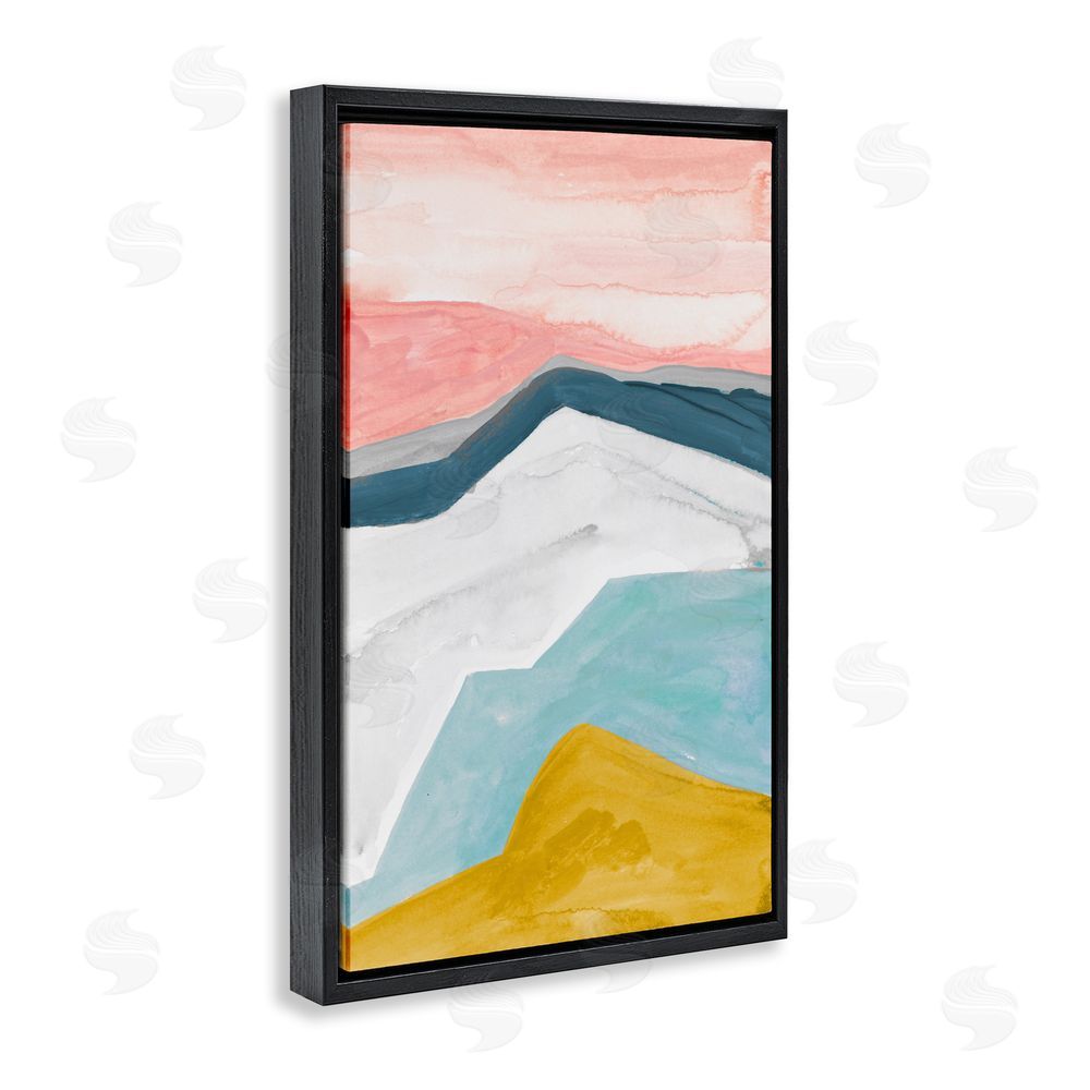 B. Danelle Pastel Geometric Mountains Black Floating Frame Canvas Wall Art Print