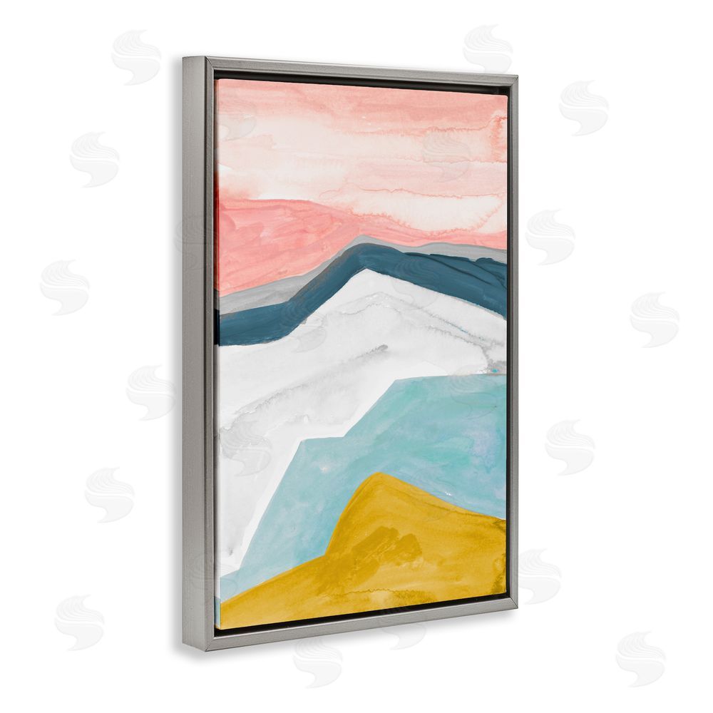 B. Danelle Pastel Geometric Mountains Gray Floating Frame Canvas Wall Art Print