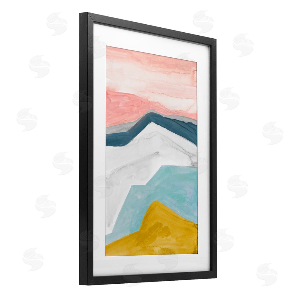 B. Danelle Pastel Geometric Mountains Black Framed Print Under Glass Wall Art