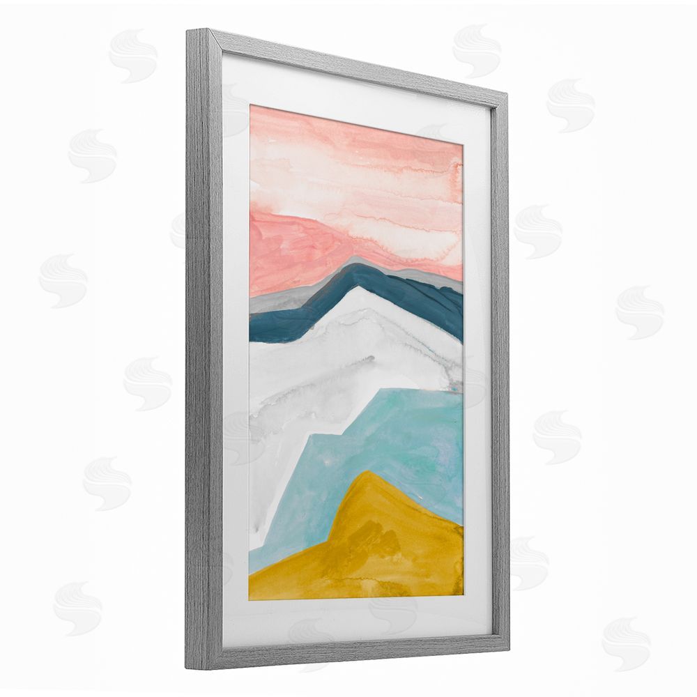 B. Danelle Pastel Geometric Mountains Gray Framed Print Under Glass Wall Art