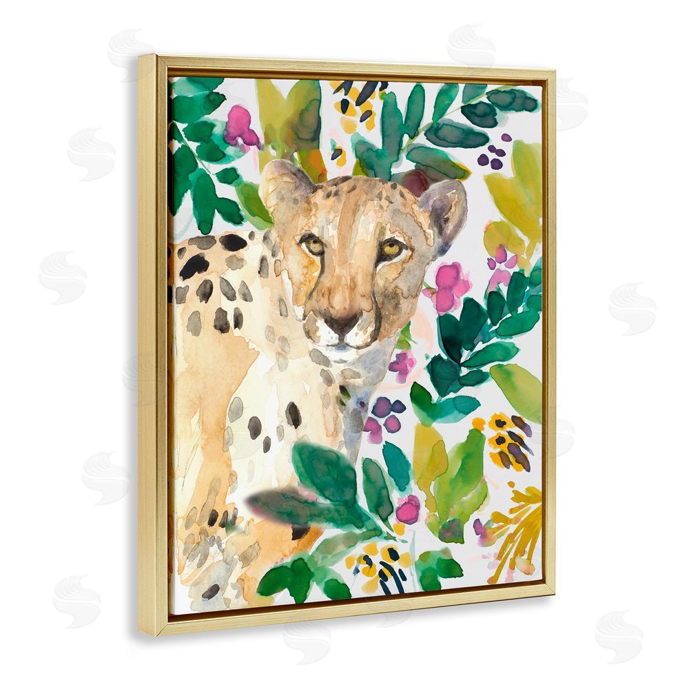 Sundance Graphics Garden Plants Cheetah Gold Floating Frame Canvas Wall Art Print