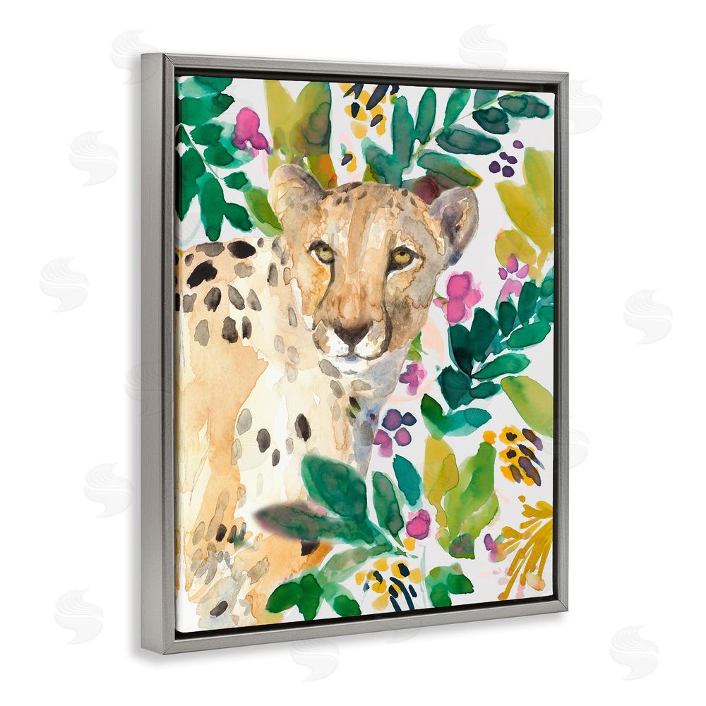 Sundance Graphics Garden Plants Cheetah Gray Floating Frame Canvas Wall Art Print