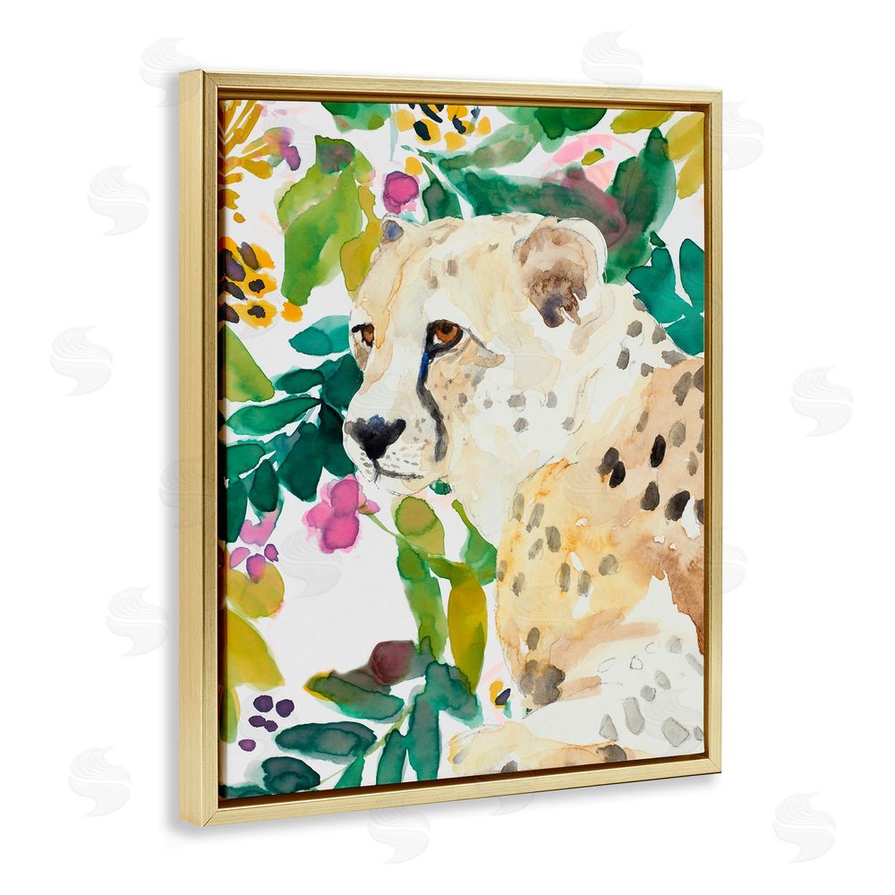 Sundance Graphics Garden Plants Leopard Gold Floating Frame Canvas Wall Art Print