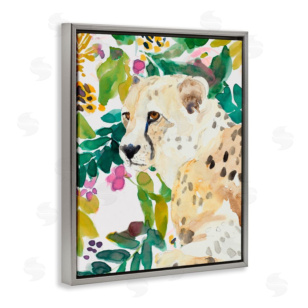 Sundance Graphics Garden Plants Leopard Gray Floating Frame Canvas Wall Art Print