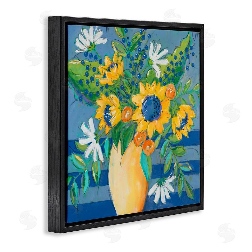 Sundance Graphics Floral Bursts Among The Blue Black Floating Frame Canvas Wall Art Print