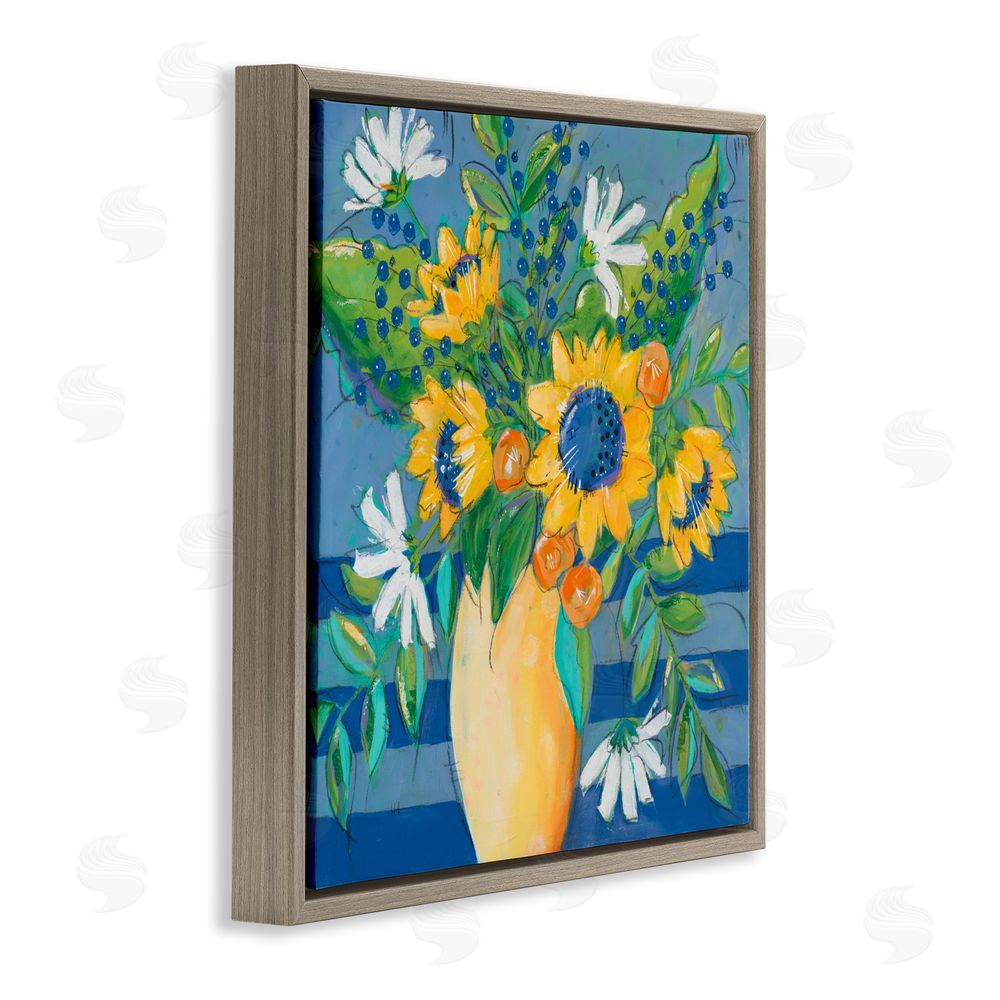 Sundance Graphics Floral Bursts Among The Blue Brown Floating Frame Canvas Wall Art Print
