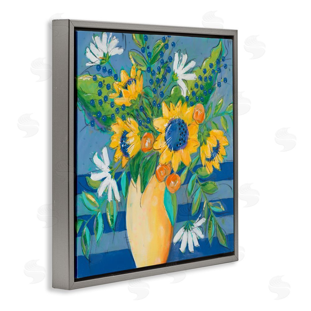 Sundance Graphics Floral Bursts Among The Blue Gray Floating Frame Canvas Wall Art Print