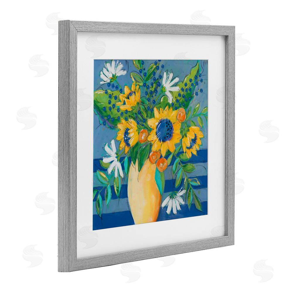 Sundance Graphics Floral Bursts Among The Blue Gray Framed Print Under Glass Wall Art