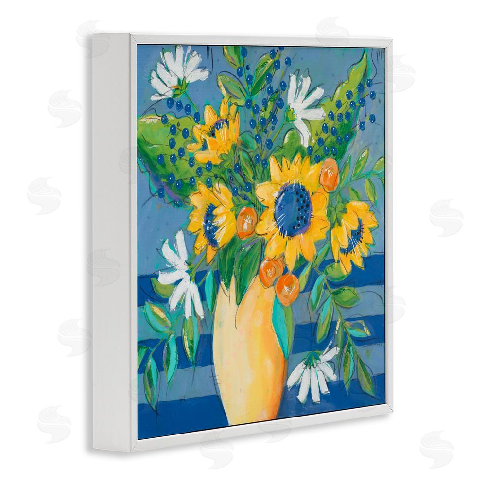 Sundance Graphics Floral Bursts Among The Blue White Framed Giclee Wall Art Print