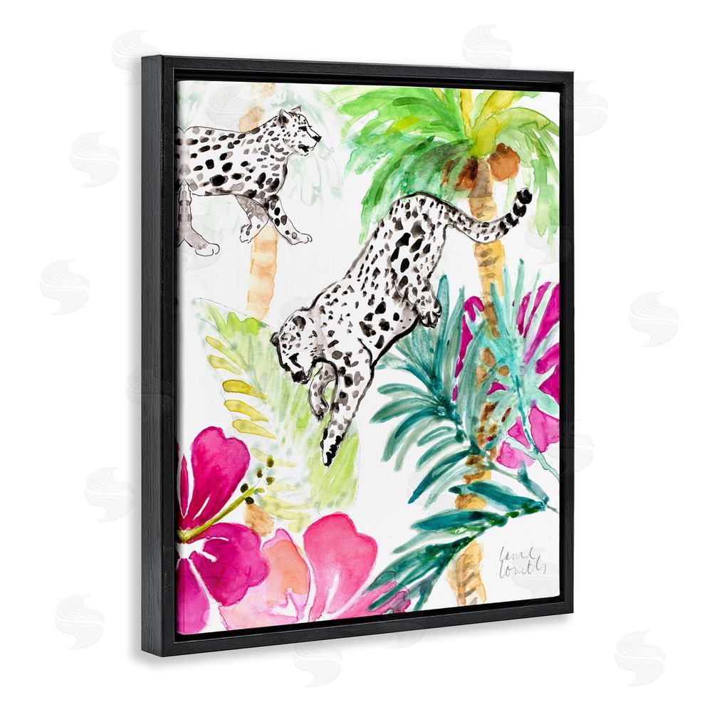 Sundance Graphics Tropical Island Cheetahs Black Floating Frame Canvas Wall Art Print